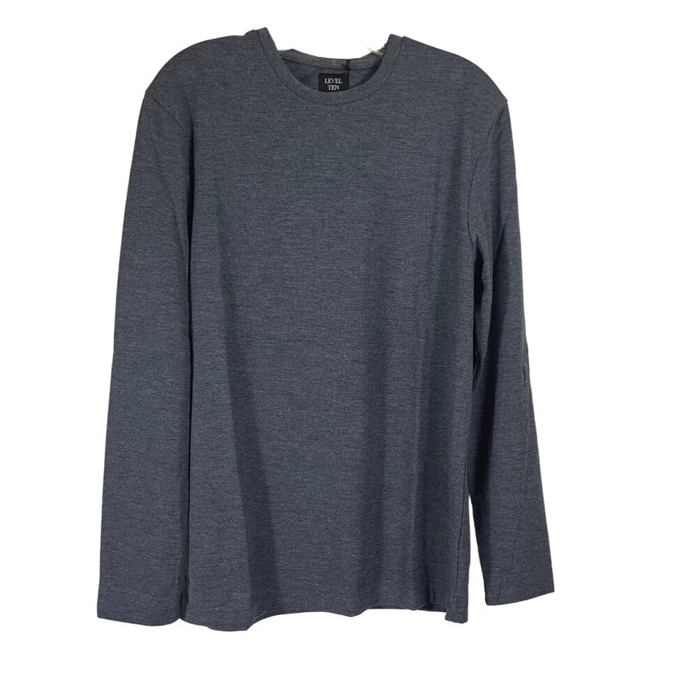 Level Ten Mens Long Sleeve Knit Shirt Navy Grayish Blue Size Small